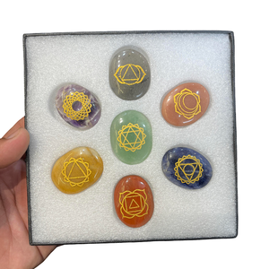 Wholesale 7 Chakra Healing Crystal Gemstone Feng Shui Love Set Carved Engraved Polished Reiki Meditation <b>Gift</b> <b>Box</b> For Sale - Product Image 6