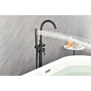 Robinet de baignoire autoportant à haut débit noir mat mitigeurs de douche à main bec pivotant pour support de douche de bain à haute efficacité - Product Image 2