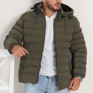 เสื้อแจ็คเก็ตผู้ชายคุณภาพสูงสำหรับฤดูหนาว แบบหรูหรา คอตั้ง ปักโลโก้ได้ สีดำล้วน ทรงบ็อกซี่ ซิปหนา สไตล์สตรีทแวร์ เงาแบบบับเบิ้ล - Product Image 1