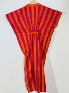 Striped Pink And Orange Maxi <b>Kaftan</b> Dress Sleeveless Loose Casual <b>Summer</b> Woven Cotton Dress - Product Image 1
