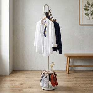 Modern Freestanding Coat <b>Rack</b> with <b>Rotatable</b> Shoe <b>Storage</b> Minimalist Design for Entryway Living Room Furniture - Product Image 1