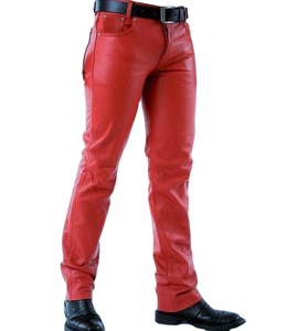Pantalones de Motociclista Casuales de Lona Modal Rojos para Hombre, Cintura Alta, Corte Recto, Cintura Elástica, Bolsillos Laterales, Ligeros e Impermeables - Product Image 1
