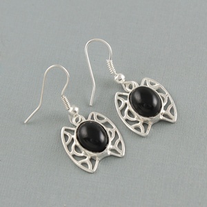 925 Sterling Silver Black Onyx Stone <b>Dangle</b> <b>Earrings</b> for Women Handmade Oval Cabochon Gemstone Hook <b>Earrings</b> - Product Image 1