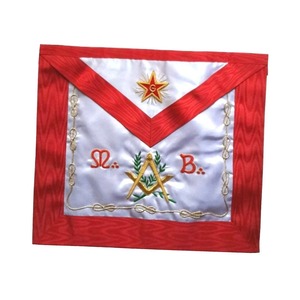 Delantal de Maestro Masón del Rito Escocés, Rojo Moiré, Estrella Flameante, Emblema Bordado Personalizado a su Elección y Deseo - Product Image 1