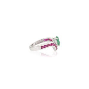S925 <b>Silver</b> Beautiful Unique Design Oval Shape <b>Emerald</b> & Princess Cut Ruby Gemstone <b>Ring</b> Fine Jewelry for Women's - Product Image 5