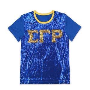 SGR <b>Sequin</b> Tee Royal Blue And Gold Sparkle Shirt Custom Greek Letter Short Sleeve T Shirt Premium Sorority Apparel Fashion <b>Top</b> - Product Image 1