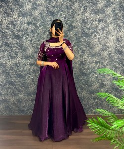 Robe longue ethnique pour femme en viscose violette, style Lehenga Choli, avec broderie au col, légère, vintage, pour mariage, Inde, Pakistan, ABC- - Product Image 2