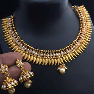 Gargantilla de perlas blancas, conjunto de collar SFNECK98 chapado en oro, joyería fina Premium - Product Image 1