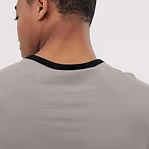 <b>Men's</b> Gray <b>Long</b> <b>Sleeve</b> O-Neck Cotton Jersey Breathable Silk Screen Printed T-<b>Shirt</b> <b>White</b> Front Logo Contrast Trim Casual Style - Product Image 3