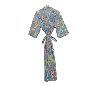 Femmes XL taille libre Floral tissé peignoir robe portefeuille 100% coton indien robe de chambre ceinture réglable été automne vêtements de nuit - Product Image 1