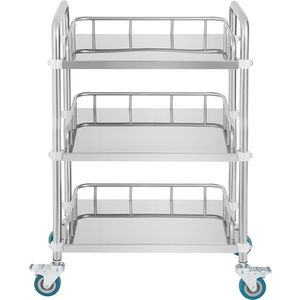 Carrello da Laboratorio con 3 Ripiani in Acciaio Inox, Carrello Mobile per Cliniche e Studi Dentistici, Ruote Girevoli, Carrello di Servizio per Cliniche - Product Image 5
