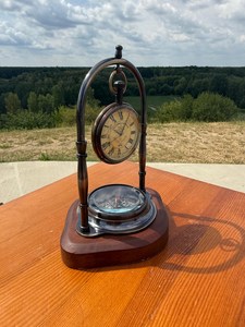 Nickel Desk Clock with Roman Numerals <b>Black</b> Nickel Finish Compass Base Round Handmade <b>Polished</b> Home Decoration - Product Image 2
