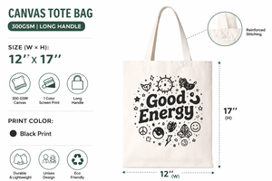 กระเป๋าผ้าแคนวาสพรีเมียม 300GSM แบบเปิด  รักษ์โลก ใช้ซ้ำได้  ลายพิมพ์ Good Energy  รับสกรีนโลโก้ - Product Image 2