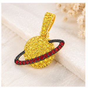 Luxury Saturn Planet Pendant With Gemstone Moissanite Diamond 925 <b>Silver</b> Gold Plated Micro Insert Themed Charm For Everyday Wear - Product Image 6
