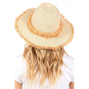 Cappello da Sole in Paglia Bicolore per Donne con Bordo Sfrangiato Stile T-Shirt - Product Image 3