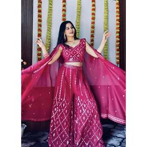 Lehenga Choli Indo-Occidental para Fiestas, con Lentejuelas y Bordados en Tela de Poliéster, Elegante Ropa de Fiesta - Product Image 3
