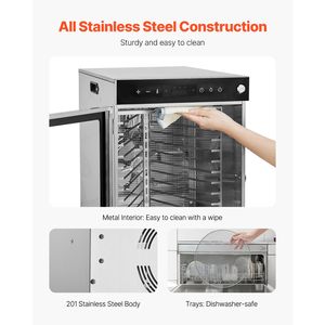 Essiccatore Alimentare Elettrico Rotante da 800W con 12 Vassoi in Acciaio Inossidabile, Controllo Digitale, Temperatura Regolabile, Timer 24 Ore - Product Image 6