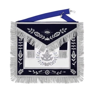 Delantal de francmasón azul Royal Blue Velvet con bordado plateado, corona y flecos, servicio OEM MAP-0086 - Product Image 1