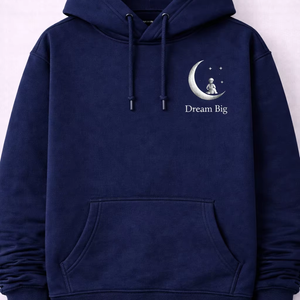Sudadera con Capucha Azul Marino Premium – Diseño de Luna y Estrellas Dream Big, Sudadera Unisex Cómoda para Comodidad y Estilo Inspiradores - Product Image 1