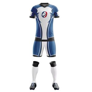 Ensemble de tenue de football bleu roi et blanc avec maillot à manches courtes et short assorti, uniforme d'équipe respirant pour l'entraînement - Product Image 1