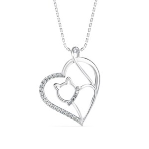 Expresa tu amor por las mascotas con un clásico collar con colgante de gato en plata 925 y moissanita en forma de corazón para mujer. - Product Image 5