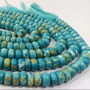 Cuentas de Turquesa Azul Cobre Natural en Forma de Rondelle de 8 Pulgadas de Largo - Product Image 3