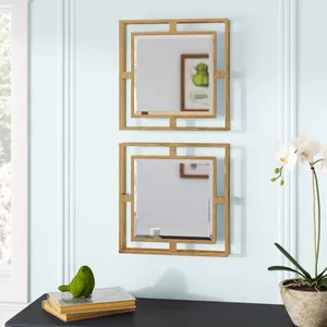 Modern Gold Plated Square <b>Wall</b> Mirror Set 2Pcs Geometric Design Home Decor Living Room Artistic <b>Frame</b> - Product Image 5