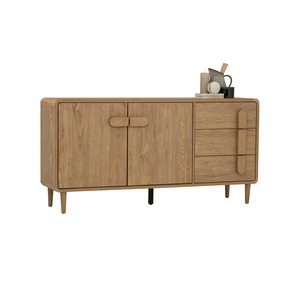 Buffet TV scandinave minimaliste en teck pour salon, 3 tiroirs, 2 portes, en teck avec finition couleur pour intérieur. - Product Image 4