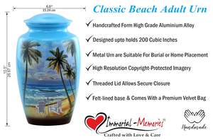 Urna Paradise Beach para Adultos, Urnas con Palmeras y Vista al Océano, Urnas Funerarias y Conmemorativas Azules para Cenizas Humanas - Product Image 2
