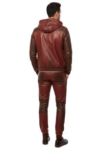 Blouson en cuir PU à capuche pour homme, style motard, fermeture éclair sur le devant, coupe régulière, coupe-vent, couleur unie, automne - Product Image 4