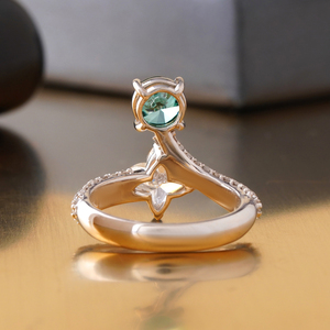 Fancy Vivid Green Lab Grown Diamond <b>Ring</b> 14K <b>Gold</b> Inlay Trendy <b>Cocktail</b> Statement Fine Jewelry for Weddings - Product Image 4
