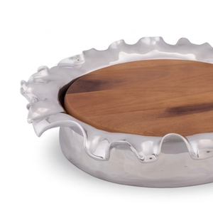 Artisanal Round Aluminum <b>Cake</b> Stand With Wooden Base Perfect For Modern <b>Weddings</b> Events Parties and Elegant <b>Cake</b> Display - Product Image 2