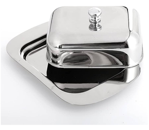Caja de mantequilla clásica de acero inoxidable con cuchillo, pomo de madera y tapa, decoración para la mesa de desayuno, a precios increíbles. - Product Image 4