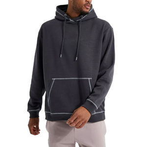 Sweat à capuche personnalisé pour homme, surpiqûres contrastées, coupe oversize, coton lourd 400 GSM, gris anthracite, coutures apparentes, style streetwear, coupe carrée - Product Image 1