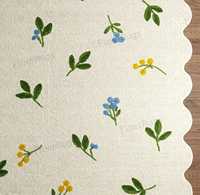 Blumiger Skandinavischer Wollteppich Creme Grüne Blätter Gelbe Blaue Blumen Handgetufteter Plüschteppich mit Hohem Flor Umweltfreundlich Haustierfreundlich