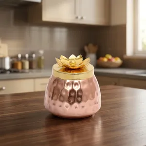 Rose Gold Copper Storage <b>Box</b> Pair with <b>Floral</b> Lid Decorative Organizer Set for Home Decor Kitchen and Gift Collection - Product Image 2
