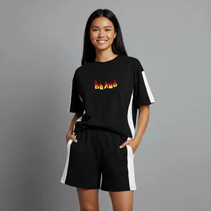 Ensemble deux pièces court formel pour femme en dentelle imprimée sur mesure, 100 % coton, impression en relief, été, décontracté, vente en gros - Product Image 1