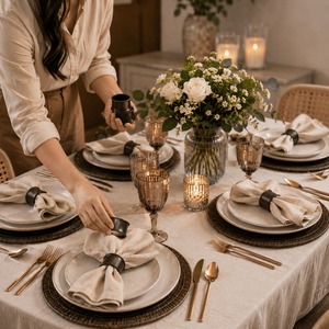 Anneaux de serviette rétro marron, 2x1 pouce, ronds, pour la décoration de table de mariage ou de dîner - Product Image 5