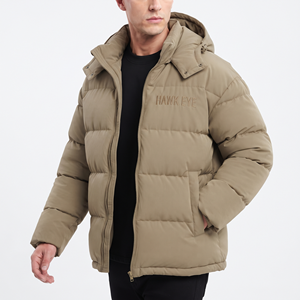 Trendy Beige Color Men's Winter Padded Outerwear Jacket Hooded Quilted Full Zip Insulated Warm Coat Casual Outdoor Regular Fit - Product Image 5