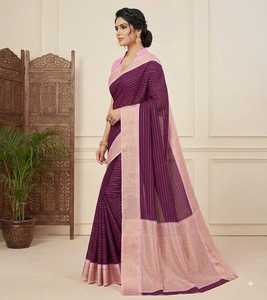 <b>Purple</b> And Pink MYSORE Silk <b>Saree</b> With Striped Design Traditional Indian Wedding Wear For Women - Product Image 2
