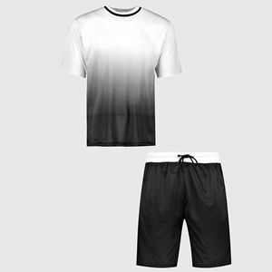 Ensemble T-shirt dégradé et short noir pour homme – Ensemble deux pièces col rond avec short assorti – Tenue décontractée et de sport - Product Image 3