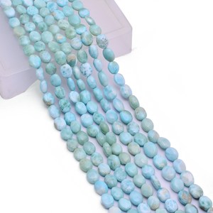 Perles ovales lisses en Larimar bleu AAA+ 5x7mm-6x8mm, pierres précieuses semi-précieuses naturelles multi-vertes en Larimar, perles en vrac pour la fabrication de bijoux - Product Image 3