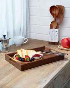 Plateaux de service en noyer noir faits à la main, petits plateaux en bois en forme de puzzle, décoration de salon, plateau décoratif pour ottoman, plateau de service en bois - Product Image 3