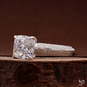 Cushion cut 3 CT lab grown <b>diamond</b> <b>ring</b> micro pave band 10K white gold statement engagement <b>ring</b> - Product Image 2
