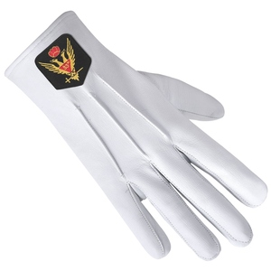 Guantes de desfile del Rito Escocés de 33.º Grado - Cuero blanco con bordado de alas doradas - Product Image 3