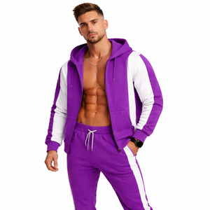 Conjunto Deportivo para Hombre, Chaqueta con Capucha y Pantalones Ajustados en Contraste Morado, Ropa Deportiva para Gimnasio - Product Image 1