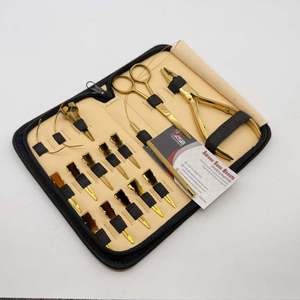 Gold Plated Wholesale Hot Selling Custom Logo Top Grade Stainless Steel Hair Extension <b>Pliers</b> Tools Kit <b>Set</b> With Cream Case - Product Image 1