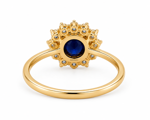 Bague de fiançailles de luxe en saphir avec halo floral pour femme, plaqué rhodium, or 10K/14K/18K, argent 925/935, inspiration vintage, pour soirée - Product Image 4