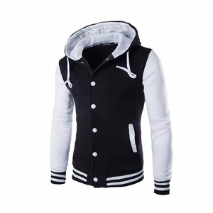 Blouson universitaire à capuche noir, rouge, blanc, orange pour homme, en coton molletonné, avec boutons-pression, style Letterman, fournisseur OEM - Product Image 3