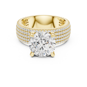 Yellow Gold Round Cut Lab Grown <b>Diamond</b> Wide Pave Engagement <b>Ring</b> for Women Fine Jewelry - Product Image 5